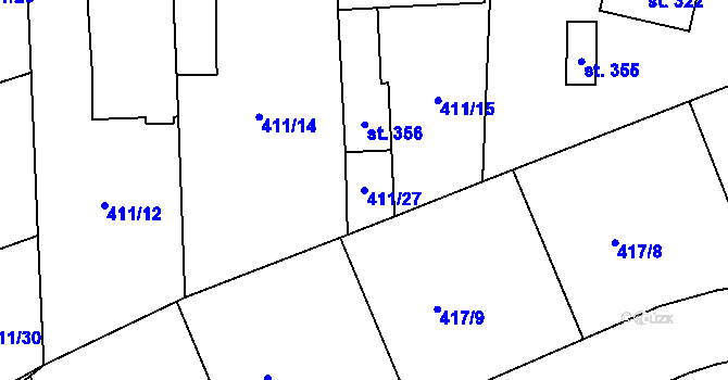 Parcela st. 411/27 v KÚ Veltruby, Katastrální mapa
