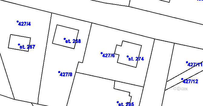 Parcela st. 427/6 v KÚ Veltruby, Katastrální mapa