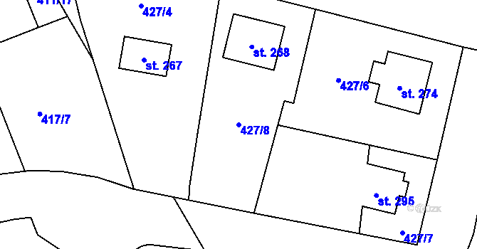 Parcela st. 427/8 v KÚ Veltruby, Katastrální mapa