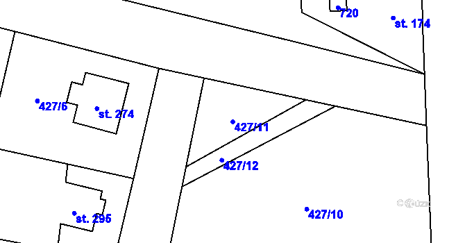 Parcela st. 427/11 v KÚ Veltruby, Katastrální mapa