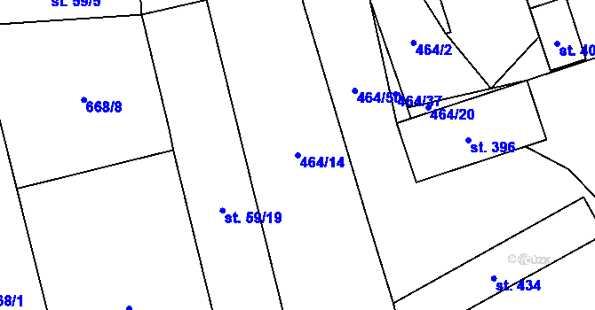 Parcela st. 464/14 v KÚ Veltruby, Katastrální mapa