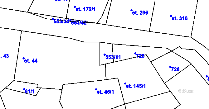 Parcela st. 553/11 v KÚ Veltruby, Katastrální mapa