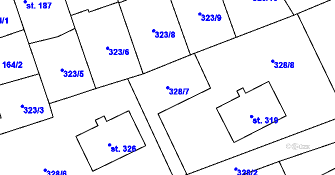 Parcela st. 328/7 v KÚ Veltruby, Katastrální mapa