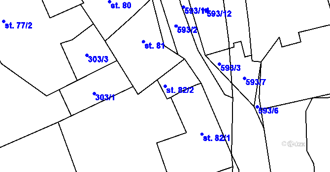 Parcela st. 82/2 v KÚ Veltruby, Katastrální mapa