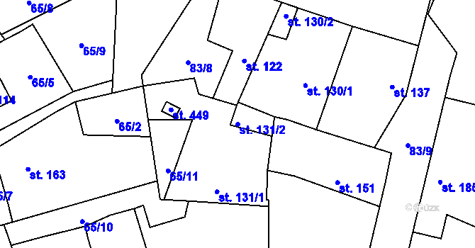 Parcela st. 131/2 v KÚ Veltruby, Katastrální mapa