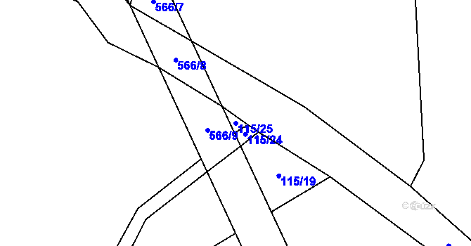Parcela st. 115/25 v KÚ Veltruby, Katastrální mapa