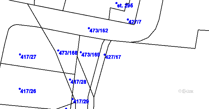 Parcela st. 427/17 v KÚ Veltruby, Katastrální mapa