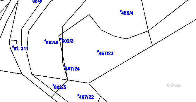 Parcela st. 467/23 v KÚ Veltruby, Katastrální mapa