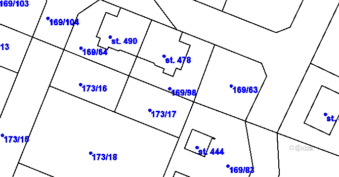Parcela st. 169/98 v KÚ Veltruby, Katastrální mapa
