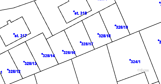 Parcela st. 328/17 v KÚ Veltruby, Katastrální mapa