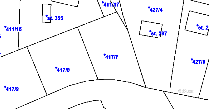 Parcela st. 417/7 v KÚ Veltruby, Katastrální mapa