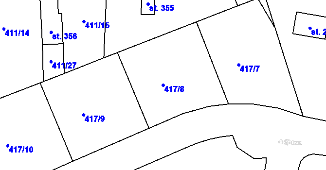 Parcela st. 417/8 v KÚ Veltruby, Katastrální mapa