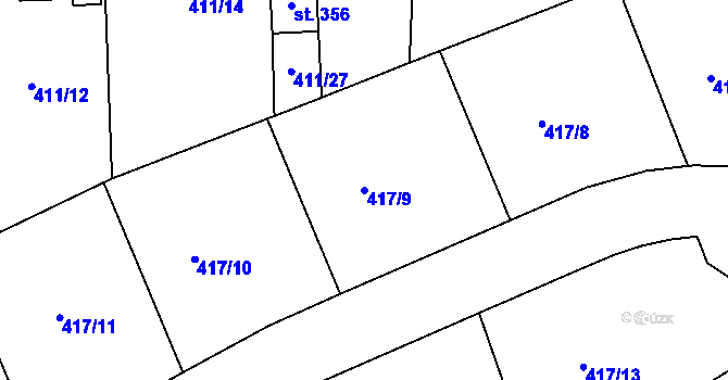 Parcela st. 417/9 v KÚ Veltruby, Katastrální mapa