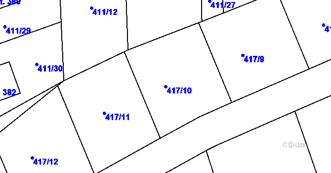 Parcela st. 417/10 v KÚ Veltruby, Katastrální mapa