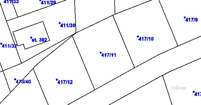 Parcela st. 417/11 v KÚ Veltruby, Katastrální mapa