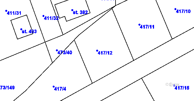 Parcela st. 417/12 v KÚ Veltruby, Katastrální mapa