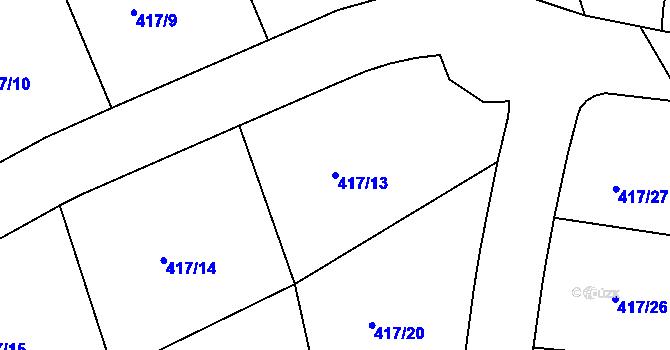 Parcela st. 417/13 v KÚ Veltruby, Katastrální mapa