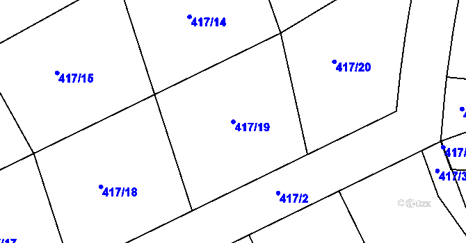 Parcela st. 417/19 v KÚ Veltruby, Katastrální mapa