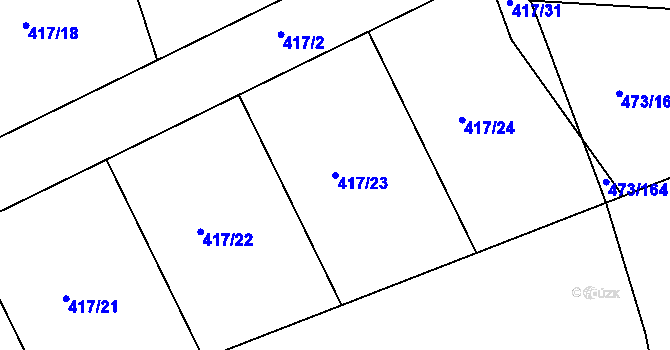 Parcela st. 417/23 v KÚ Veltruby, Katastrální mapa