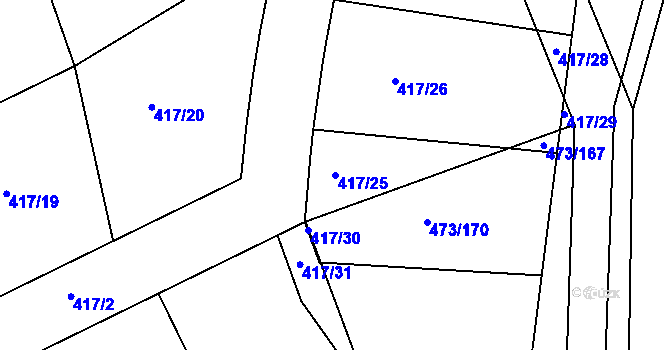 Parcela st. 417/25 v KÚ Veltruby, Katastrální mapa