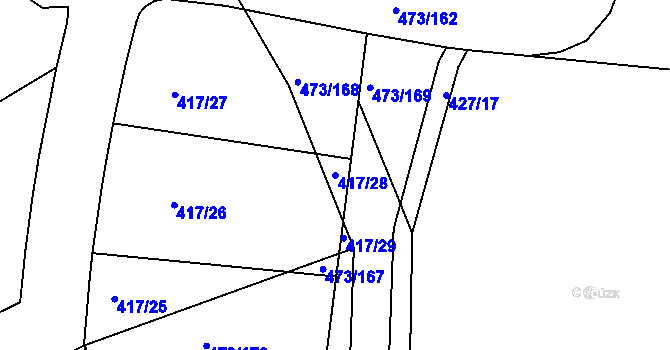 Parcela st. 417/28 v KÚ Veltruby, Katastrální mapa