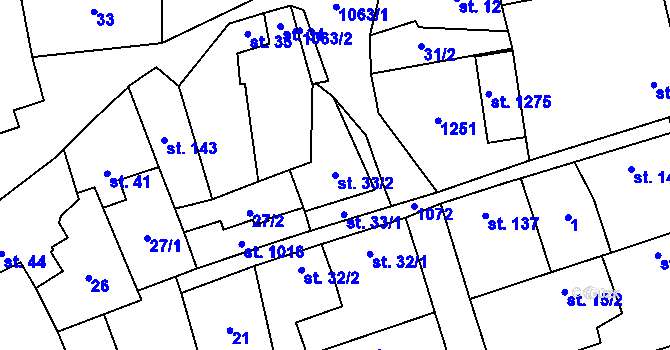 Parcela st. 33/2 v KÚ Veltrusy, Katastrální mapa