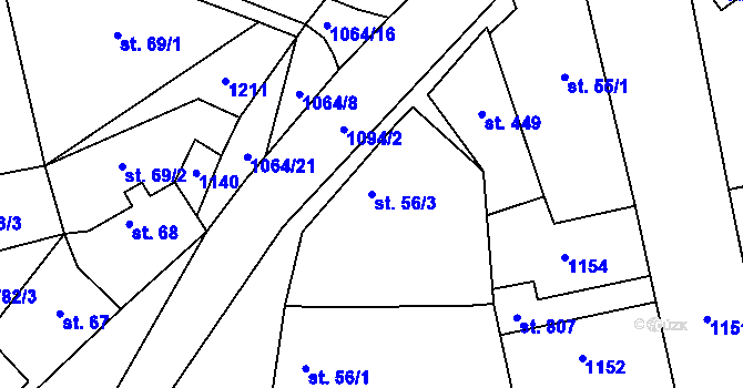 Parcela st. 56/3 v KÚ Veltrusy, Katastrální mapa