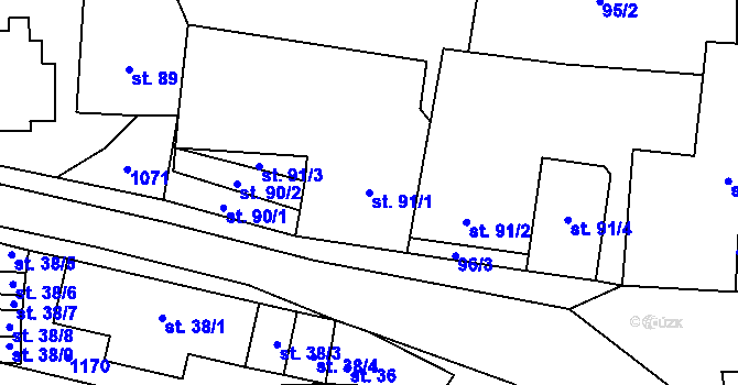 Parcela st. 91/1 v KÚ Veltrusy, Katastrální mapa