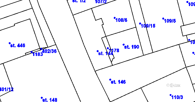 Parcela st. 144 v KÚ Veltrusy, Katastrální mapa