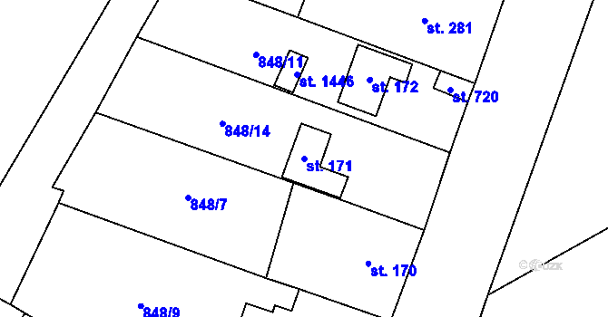 Parcela st. 171 v KÚ Veltrusy, Katastrální mapa