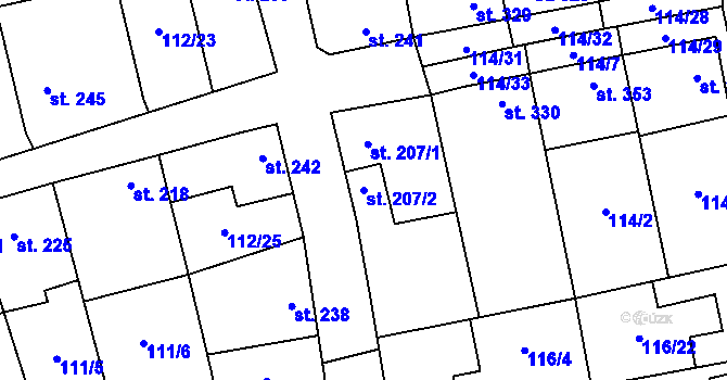 Parcela st. 207/2 v KÚ Veltrusy, Katastrální mapa