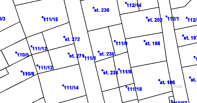 Parcela st. 235 v KÚ Veltrusy, Katastrální mapa