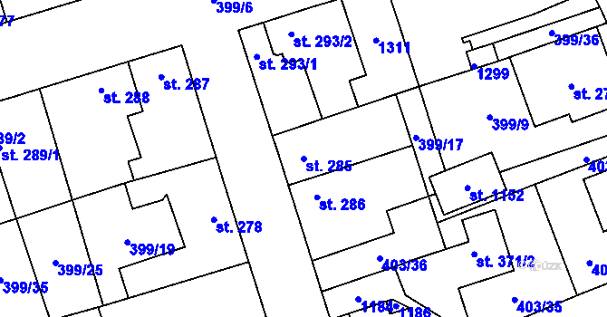 Parcela st. 285 v KÚ Veltrusy, Katastrální mapa