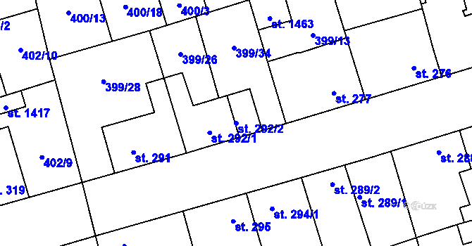 Parcela st. 292/2 v KÚ Veltrusy, Katastrální mapa