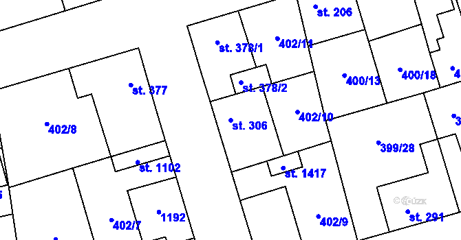 Parcela st. 306 v KÚ Veltrusy, Katastrální mapa