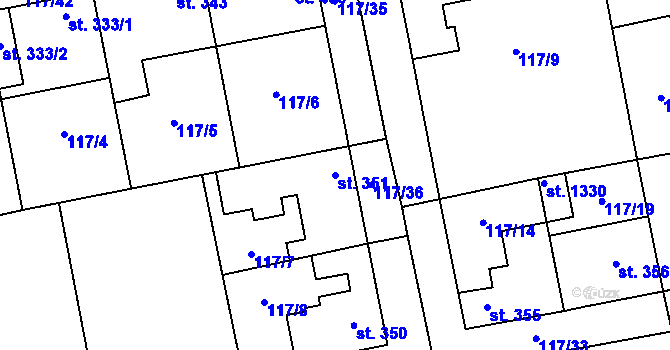 Parcela st. 351 v KÚ Veltrusy, Katastrální mapa