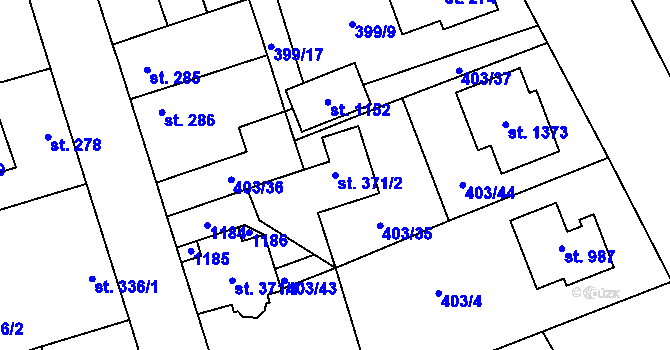 Parcela st. 371/2 v KÚ Veltrusy, Katastrální mapa