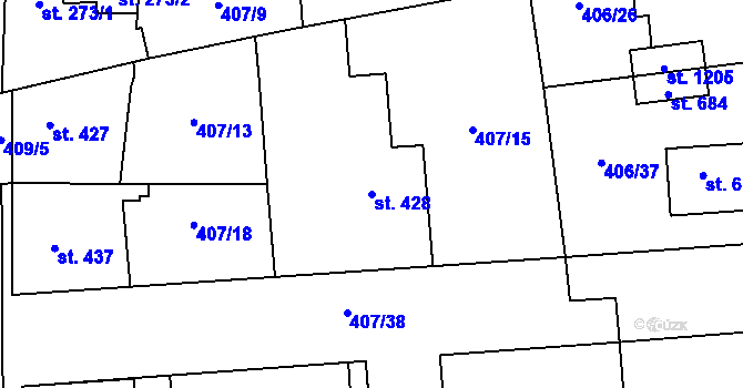 Parcela st. 428 v KÚ Veltrusy, Katastrální mapa