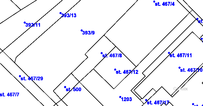 Parcela st. 467/8 v KÚ Veltrusy, Katastrální mapa