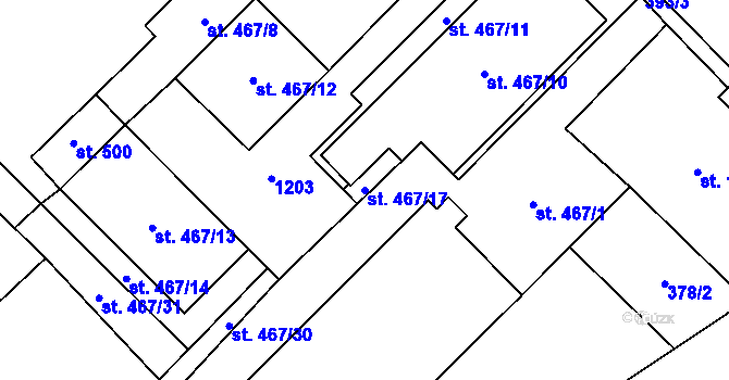 Parcela st. 467/17 v KÚ Veltrusy, Katastrální mapa