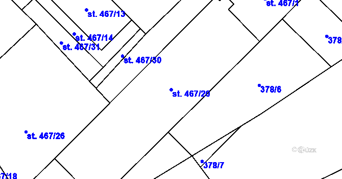 Parcela st. 467/20 v KÚ Veltrusy, Katastrální mapa