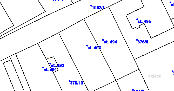 Parcela st. 493 v KÚ Veltrusy, Katastrální mapa