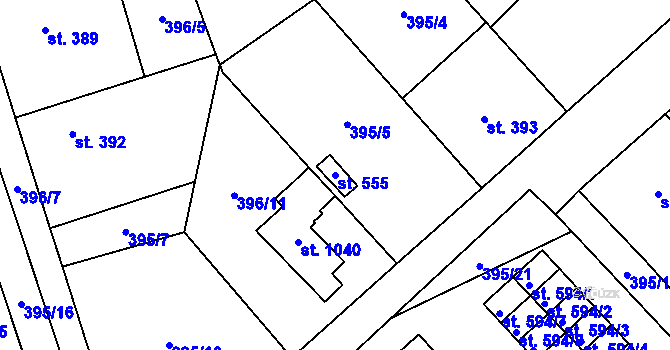 Parcela st. 555 v KÚ Veltrusy, Katastrální mapa