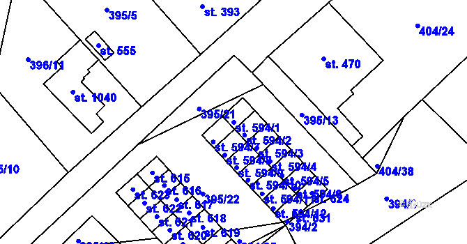 Parcela st. 594/1 v KÚ Veltrusy, Katastrální mapa