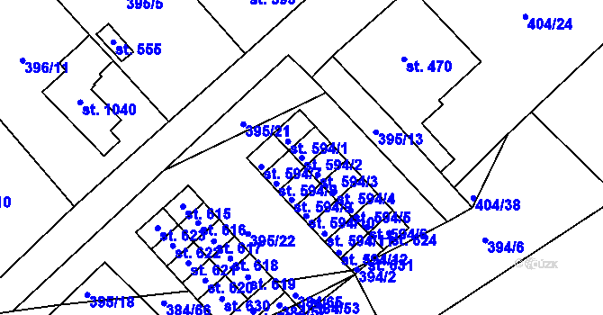 Parcela st. 594/2 v KÚ Veltrusy, Katastrální mapa