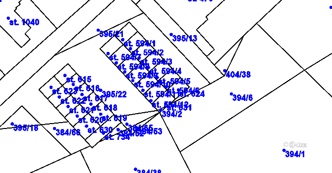 Parcela st. 594/6 v KÚ Veltrusy, Katastrální mapa