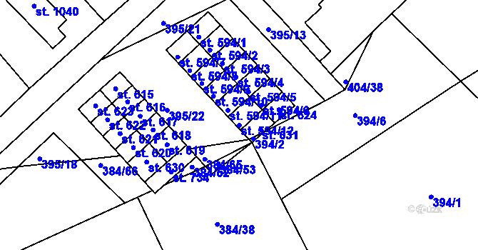 Parcela st. 594/12 v KÚ Veltrusy, Katastrální mapa