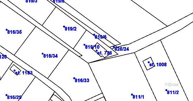 Parcela st. 726 v KÚ Veltrusy, Katastrální mapa