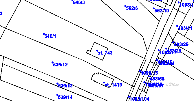 Parcela st. 743 v KÚ Veltrusy, Katastrální mapa