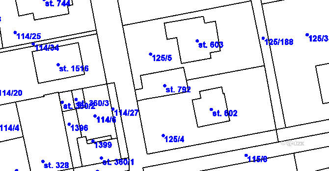 Parcela st. 792 v KÚ Veltrusy, Katastrální mapa